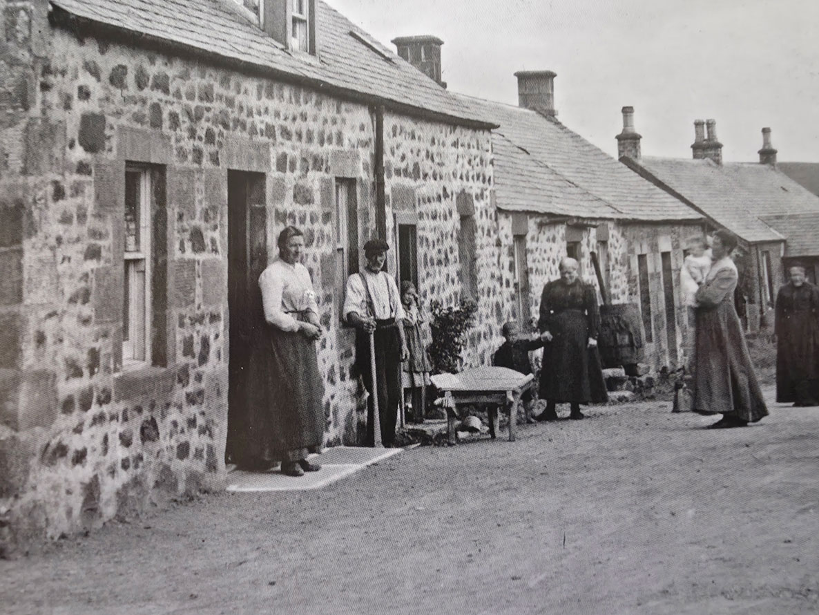 Historic village scene showing people in Crawfordjohn